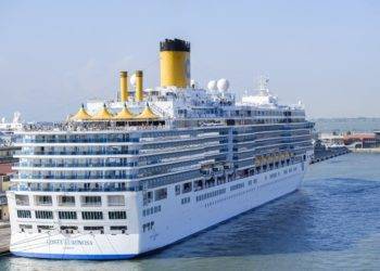 Cruise ship docked at Cozumel Mexico port, cruise vacation, Caribbean travel, Stingray Villa vacation rental nearby.