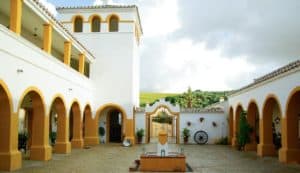 Bright white villa in Cozumel with vibrant yellow accents, arched doorways, lush greenery, and scenic hillside views, perfect for a luxurious vacation rental.