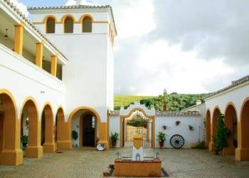 Bright white villa in Cozumel with vibrant yellow accents, arched doorways, lush greenery, and scenic hillside views, perfect for a luxurious vacation rental.