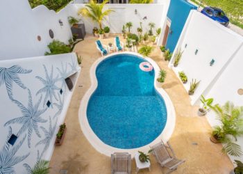 view of the pool from above at Stingray Villa Cozumel