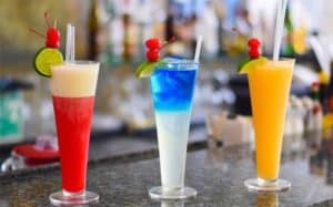Colorful tropical cocktails served at Stingray Villa in Cozumel, Mexico for a relaxing vacation experience.
