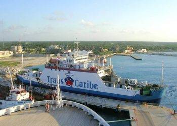 Ferry boat at Cozumel Mexico harbor, transporting visitors to Stingray Villa vacation rental for a memorable Caribbean getaway.
